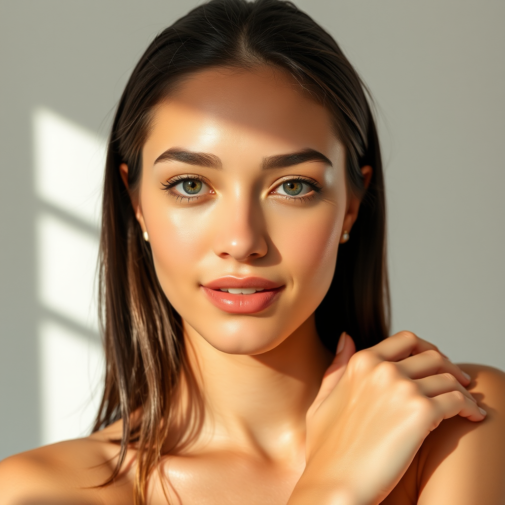 Person with clear, radiant skin showcasing the results of apaleo skincare routine, natural lighting, minimal aesthetic