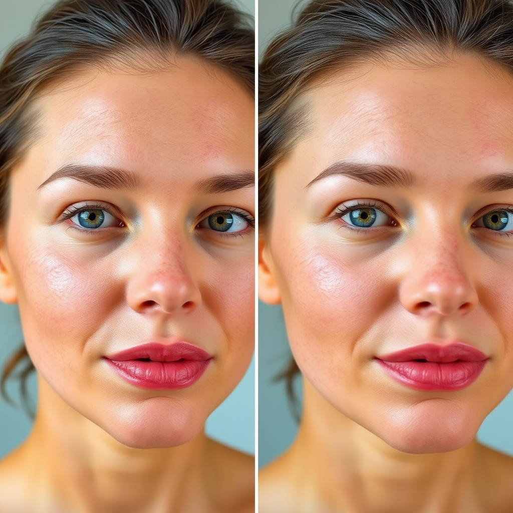 Side-by-side comparison showing dramatic skin improvement from acne-prone to clear, healthy skin after using Apaleo treatment system