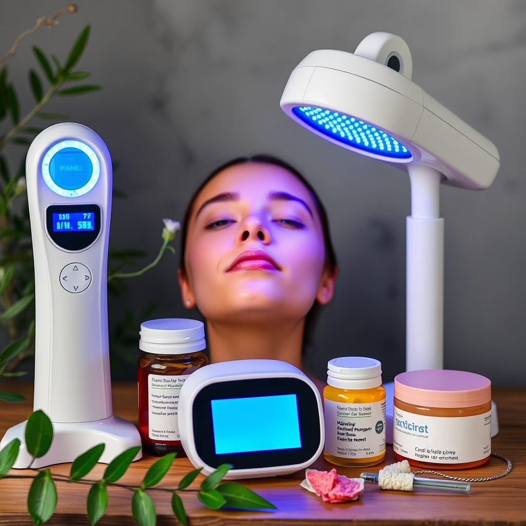 Advanced acne treatment equipment and medications for moderate acne including LED therapy devices