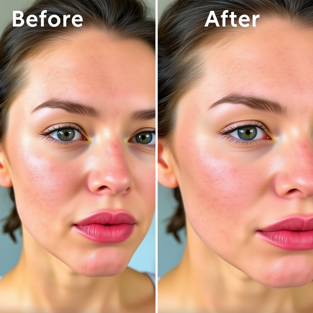 Before and after comparison showing clear improvement in skin texture and reduction of acne breakouts over a 12-week treatment period